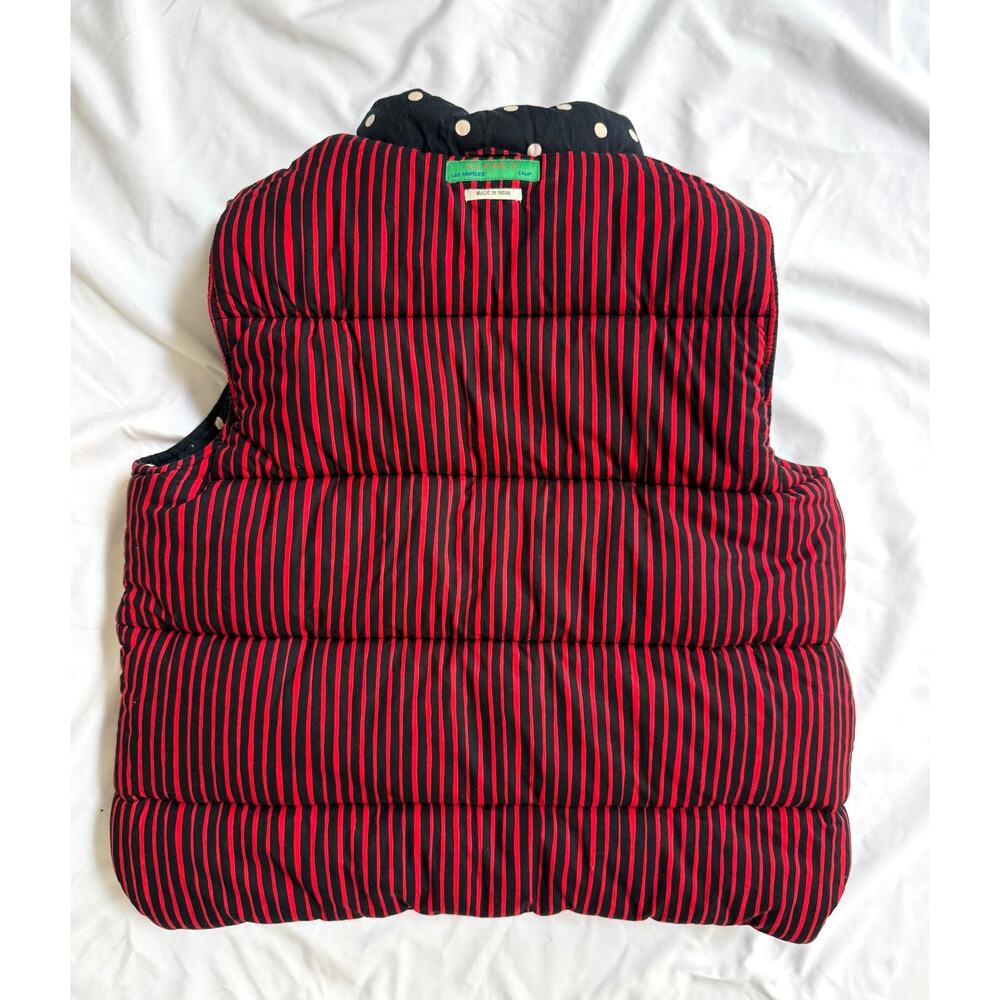 Clare V Emilie Black Polka Dot Puffer Vest Reversible Red Stripe, XS/S - Picture 5 of 6